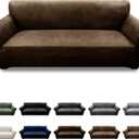 Couch Cover Leather Look 3 Seater Couch Sofa Cover 1-Piece Sofa Slipcover Stretch Furniture Protector with Elastic Bottom & Pockets(Sofa, Dark Brown)