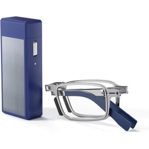 Durable Ultra Thin and Lightweight Folding Reading Glasses for Men Women, Blue Light Blocking Compact Computer Foldable Readers, Pocket Portable Sturdy Frame With Case Blue 2.25x
