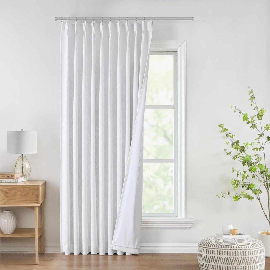 WEST LAKE 90 Inches Long Bailey Pinch Pleated Full Blackout Curtains with Liners, White 100 Room Darkening Pinch Pleat Drape for Bedroom Living Room, Thermal Insulated Window Treatment,60"W x 90"L, 1 Panel