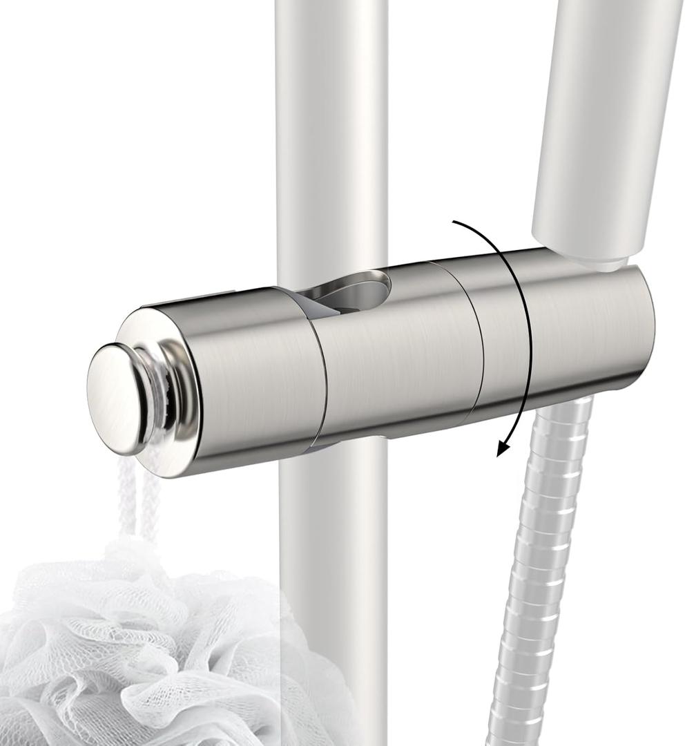 Hibbent Adjustable Shower Head Holder for Slide Bar, Universal 18-25mm Handheld Showerhead Bracket, Sprayer Holder with Hanging Design, No Drill InstallationBrushed Nickel