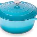 Nuovva Enamelled Cast Iron Dutch Oven Pot with Lid 6.4 Quart Non Stick Casserole Pot  Heavy Duty & Oven Safe up to 500 F for Bread Baking, Braising, Stews, Roasting  28cm Light Blue (6.4-Quart - Deep)