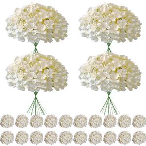 100 Pcs Faux Champagne Hydrangea Artificial Flowers Bulk, Fake Silk Hydrangea Flowers Heads with Stems for Wedding Decorations Garden Party Baby Shower Porch Home Decor Table Centerpieces
