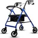 Folding Rolling Rollator Walker with Padded Seat and Storage Bag,Lockable Brakes,Elderly Transport Rest Chair - Adjustable Height - Trolley Shopping Cart with Handles and Back Support (#2) (#2)