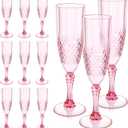 Dualshine 12 Pcs Champagne Flutes Plastic, Pink Wine Glasses, Plastic Goblets, Reusable Champagne Flute for Wedding, Hotel, Bar, Bachelor PartiesPink