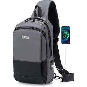 Sling Bag for Men, Anti-theft Crossbody Bag with USB Charging Port, PU Leather Shoulder Bag for Women Travel Outdoor Casual Sports Daypacks
