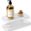 MAGKOTA Water Absorbing Stone Tray, Quick Drying Diatomite Bathroom Tray Countertop, Stone Drying Mat for Kitchen Counter, Soap Dish Dispenser Vanity Organizer, White-A-8.3" x 4"