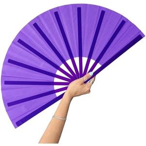 13inch Large Rave Fan Popping Fan Clacking Fans for Line Dancing,Hand Fans for Women Foldable,Boots on The Ground Fan,Portable for Outdoor,Wedding,Party,Decoration (3 Pack), Violet & White