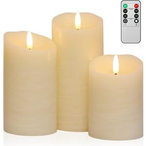 ANGELLOONG Flickering Flameless Candles with Remote, Real Wax Battery Operated Candles with Timer for Home Decor, Set of 3 LED Fake Candle for Fall Wedding Halloween Chirstmas Decoration, Ivory White