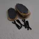 4 Pcs Cast Iron Fajita Skillet Pan Set Sizzling Steak Plate with Wooden Base and Removable Handle Cast Iron Grill Frying Pan for Home Restaurant Kitchen Cooking (8.66 x 4.33 Inch)