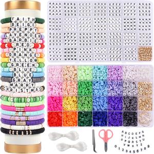 Wuollgess 6000 PCS Clay Beads Bracelet Making Kit with A to Z Alphabet Letter Beads, Friendship Bracelet Kit, Earrings Necklace Craft Jewelry Making Kit for Adults