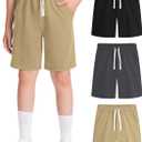 BOOPH 3 Pack Boys Shorts Boy Cotton Athletic Shorts Kids Casual Summer Clothes with Pockets