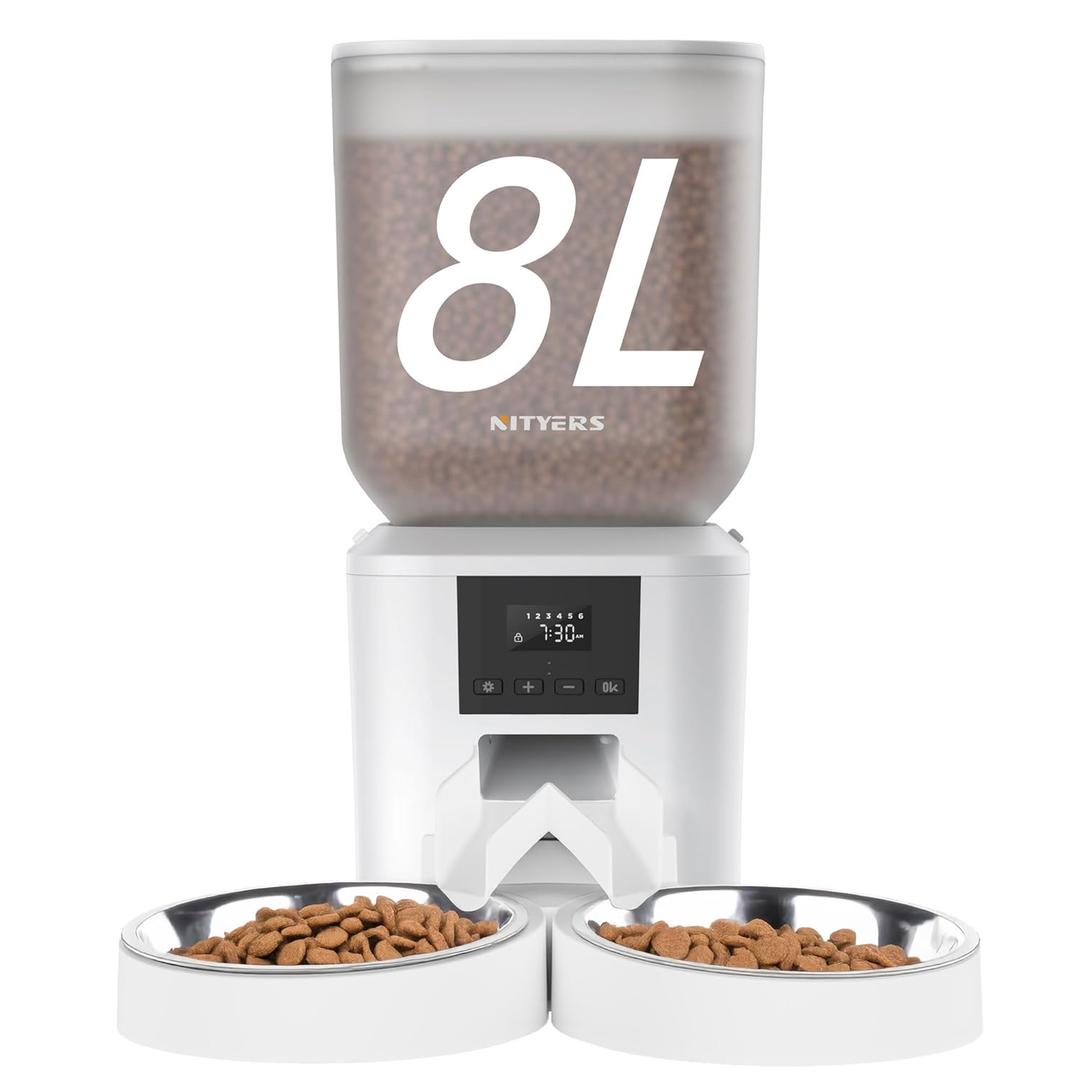 Automatic Cat Feeder for 2 Cats  8L/34 Cups Large Capacity Auto Food Dispenser with LCD Screen, 2 Food Trays, Timed Cat Feeder, Up to 50 Portions 6 Meals Per Day, Keep Fresh