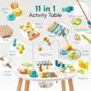 Giant bean Wooden Activity Table for 1 Year Old, 11-in-1 Montessori Learning Table with Bead Maze, Shape Sorter, Fishing, Storage Bag & More Sensory Development Toy for Toddlers, 1st Birthday Gift