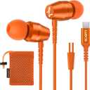 LUDOS OMNITONE USB C Headphones for iPhone 16 15 Pro Max Plus iPad Pro, USB-C Earbuds for Samsung Galaxy S24 S23 S22 S21 S20 A55 A54 A53, USB Type C Earphones - Orange