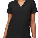 FIGS Casma Scrub Top for Women  Classic Fit, 3 Pockets, Four-Way Stretch, Anti-Wrinkle (Small, Black)
