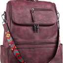 FADEON Laptop Backpack for Women Leather Travel Backpack with Laptop Compartment, Designer PU Shoulder Laptop Bag Red (Wine Red Retro Style)
