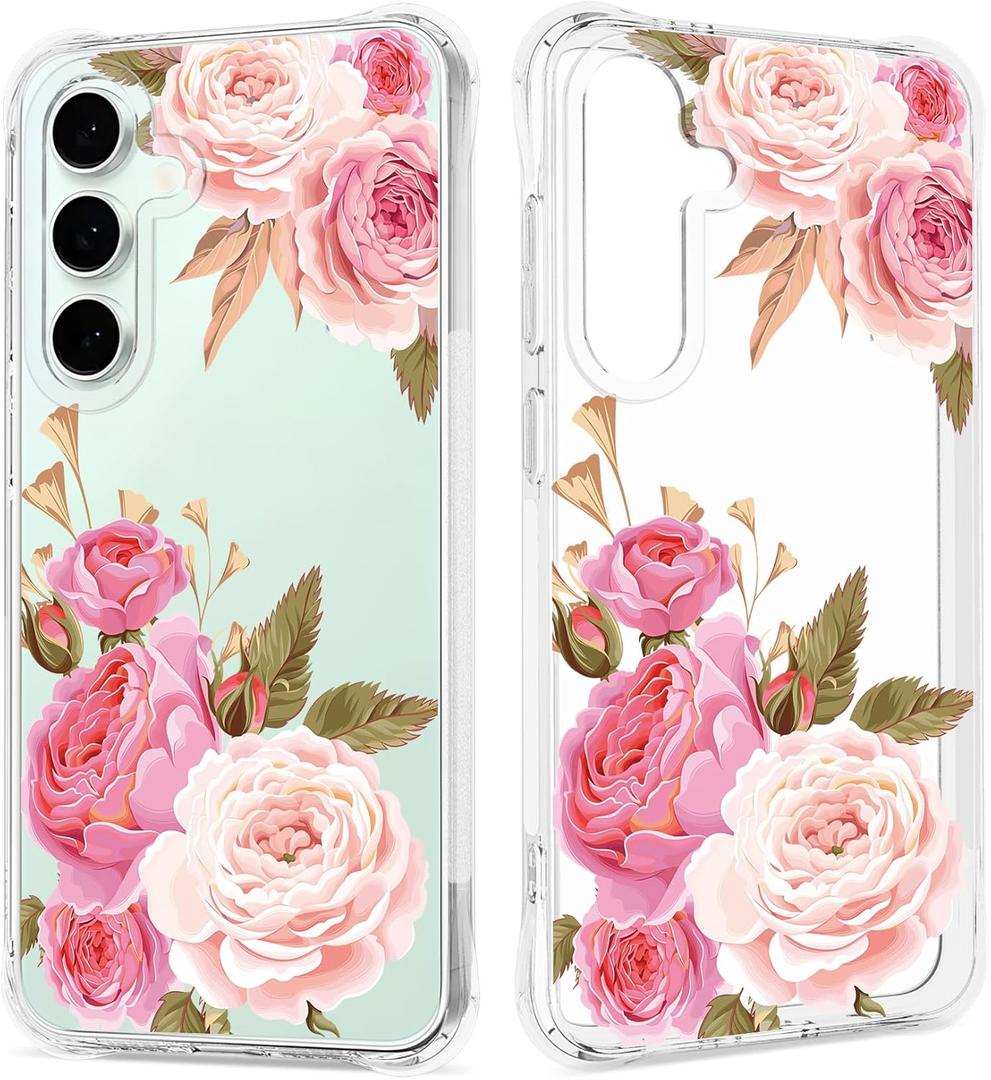 Floral Clear Case for Samsung Galaxy S24 FE for Women Girls,Pretty Phone Cover for Galaxy S24 FE,Flower Design Cute Pattern Slim Soft Drop Proof Protective TPU Bumper Case,FL-K