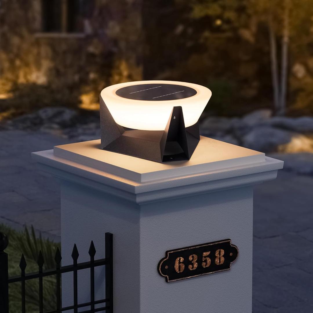 MVBT Solar Post Lights, 3000K 11" Outdoor Column Lights, Modern Pillar Light Waterproof, Dusk to Dawn Patio LED Lamp, Round Column Lantern for Outside Fence Deck Garden Posts Pathway Driveway Lighting