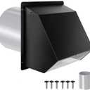8 Inch Hooded Wall Vent with Screen and Damper, Exhaust Vent Cover Outdoor Dryer Vent Cover Outside External Extractor Wall Vent Hood for Kitchen Range Hood and Dryer, Bathroom, Basement(Black)