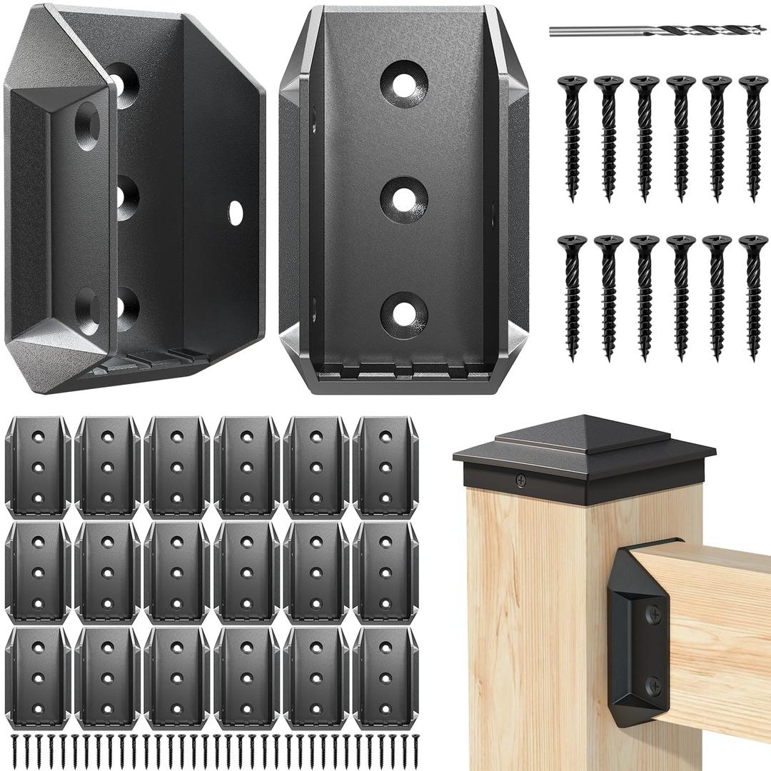 20 Pcs ADC-12 Deck Railing Bracket Connectors for 2x4 (Actual 1.5"x3.5") Rail to Wood Post Connection, Ultra-Durable Aluminum Railing Connectors with 120 pcs Deck Screws