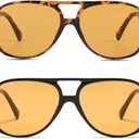 Freckles Mark Vintage Retro 70s Sunglasses for Women Men Classic Large Square Aviator Trendy Glasses (2p: Yellow & All Tortoise Brown)