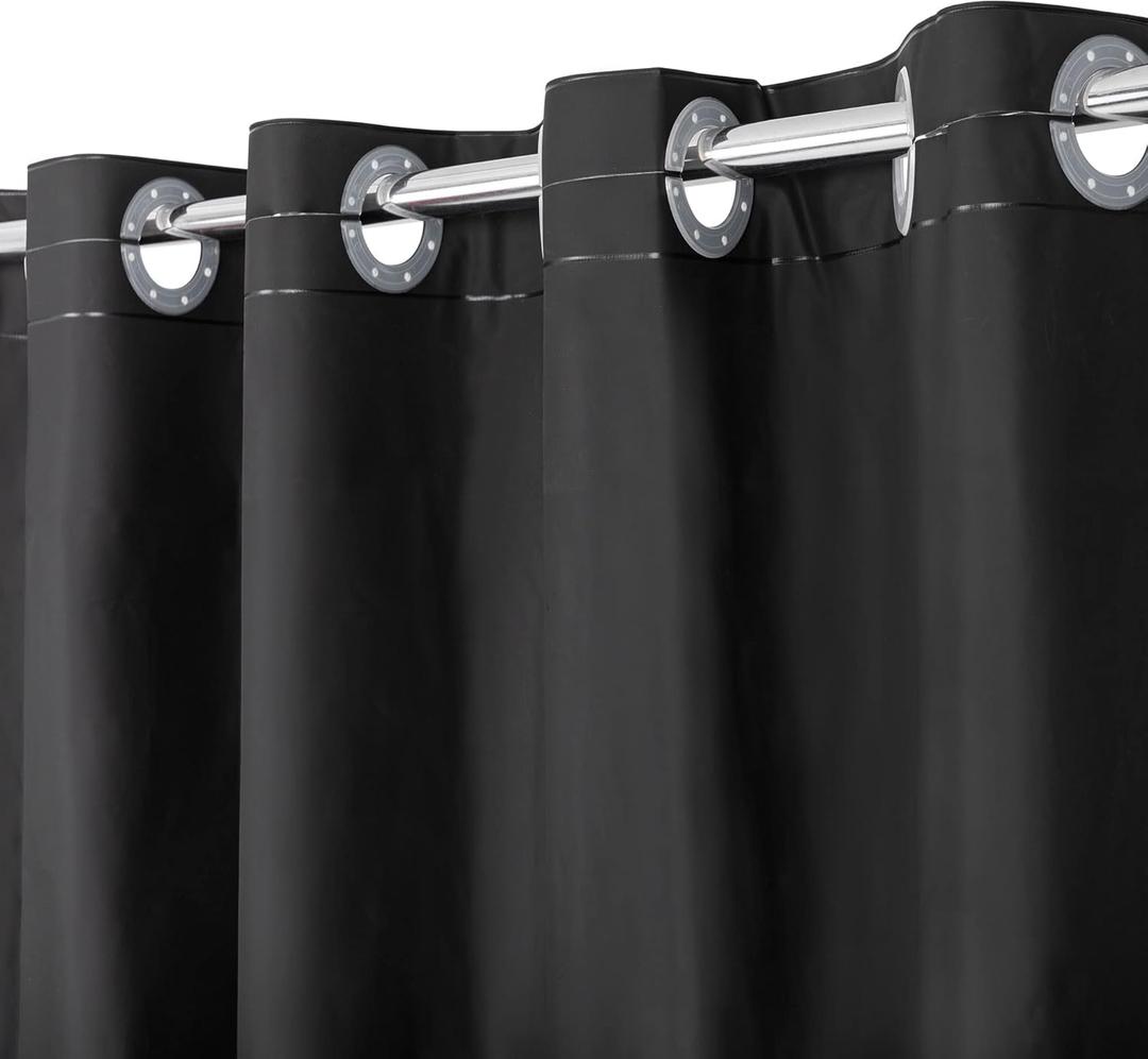 No Hook PEVA Shower Curtain or Liner - 8G Heavy Duty Black Bathroom Shower Curtain No Hooks Required, Waterproof Plastic & PVC Free, Standard Size 71 x 74, Black
