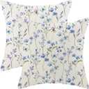 Spring Pillow Covers 18x18 Pack of 2 Purple Floral Throw Pillow Covers Outdoor Decoration Summer Decor Purple Flower Pillowcase Farmhouse Decorative Linen Cushion Case for Home Couch Sofa