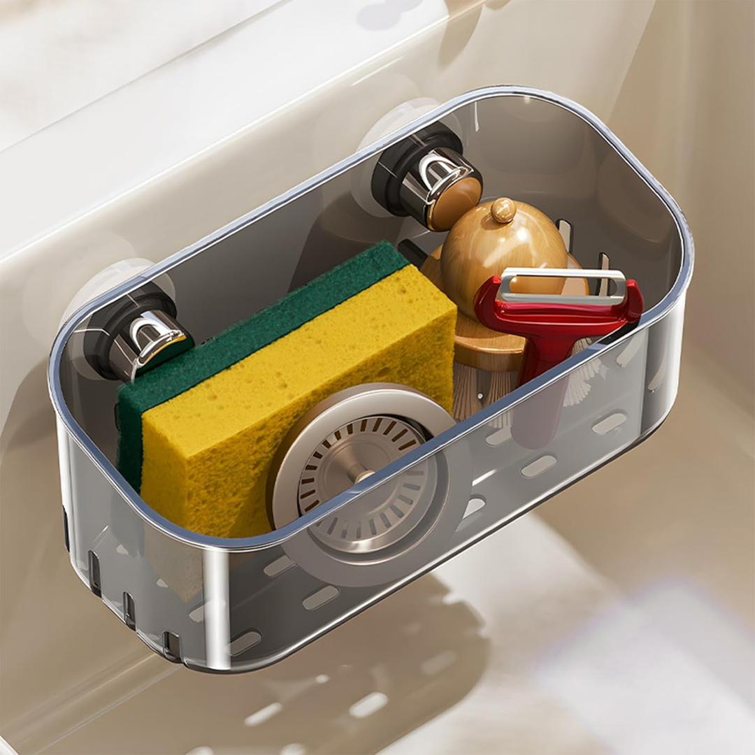 Sponge Holder with Strong Suction Cup, Dish Sponge Caddy Inside Sink Removable, Kitchen Sink Caddy Organizer for Dish Cloth, Brush, Scrubber (black)