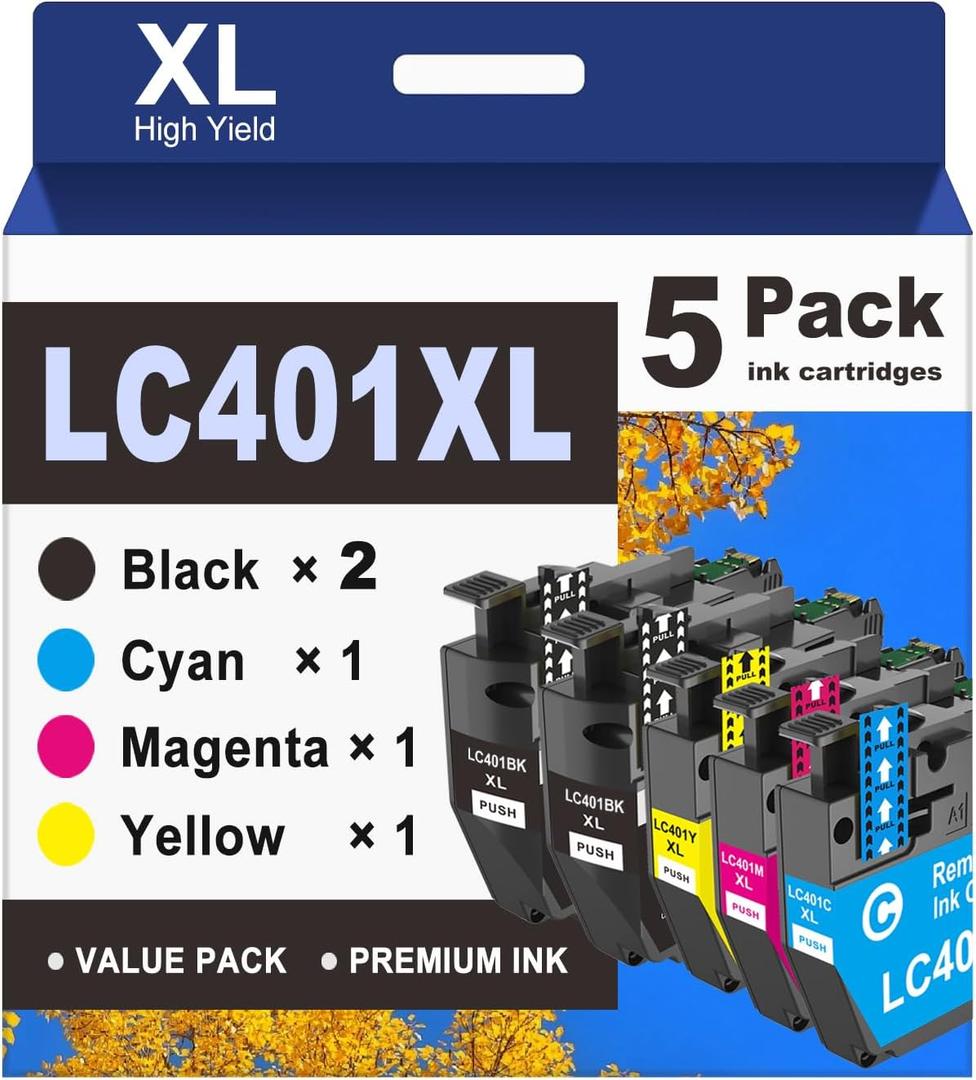 GoToners LC401XL Ink Cartridges Compatible for Brother LC401 Work with Brother MFC-J1010DW MFC-J1012DW MFC-J1170DW Printer (5, Multicolor, XL)