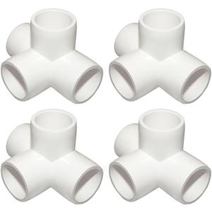 2 Inch Tee PVC Fitting 4 Way Elbow Connector, Furniture Grade 90 Degree Elbow Side Outlet, PVC Corner Fittings for Building Furniture Greenhouse Shed Pipe Fittings Tent Connection (Pack of 4) (White)