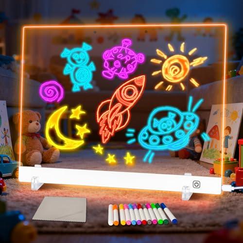 LuxuMach LumiBoard Led Drawing Board for Kids, LED Note Board with Colors, Glowing Acrylic Dry Erase Boards, Gift for Girls on Birthdays & Christmas (13.8" x 9.8", White)