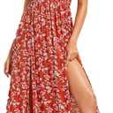 Floerns Women's Boho Floral Print Off Shoulder Split Long A Line Dress (X-Small, Red/White)