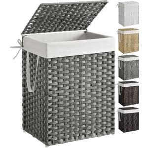 SONGMICS Laundry Hamper with Lid, 23.8 Gal (90 L) Synthetic Rattan,Foldable