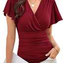 GRACE KARIN Women's Short Sleeve Dressy Peplum Tops V Neck Wrap Summer Business Casual Blouse Red S