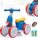JoyRydz 6V Electric Baby Balance Bike with Bubble Machine,4 in 1 Toddler Balance Bike w/Remote for 1 Year Old Boys Girls Kids Bubble Bike Ride on Toys w/Powered Motor,Music,LED Lights (Blue&Red)