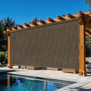 Outdoor Roller Shades for Patio 10'Wx8'H Mocha, 90% UV Block & Privacy Protection Outdoor Blinds, Cordless Porch Shades Outdoor Roll Up with Splicing Design 20-Min Install, 120"W x 96"H