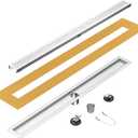 36 inch Linear Shower Drain with Square Hole Pattern Grate Cover, Brushed 304 Stainless Steel Bonding Flange Linear Drain, Low Profile Linear Shower Drain with Hair Strainer
