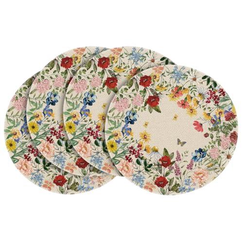 Artoid Mode Vintage Floral Spring Round Placemats Set of 4, 14 Inch Seasonal Holiday Round Table Mats for Party Kitchen Dining Decoration