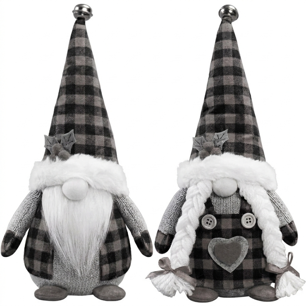Christmas Gnomes Plush with Red Buffalo Check,2 Pack Handmade Christmas Valentine Tomte Swedish Scandinavian Figurine Nordic Gnomes Plush Christmas Elf Doll Xmas Ornaments for Home Decor