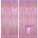Melsan Pink Tinsel Curtains Backdrop, 3.2 ft x 8.2 ft Sparkle Metallic Foil Curtains for Mothers Princess Birthday Party Photo Background Decoration, 2 Pack