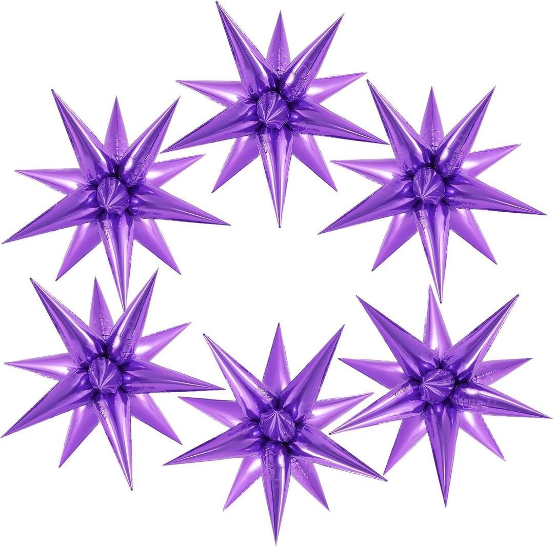 72 Pcs Star Balloons Foil Explosion Balloons Magic 12 Point Star Cone Balloon Arch Garlands Large for Birthday Wedding Anniversary Graduation Party Decorations Backdrops Purple