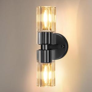 Black Wall Sconce Light Cordless 13 inch Wall Sconces, Indoor Wall Lamp with K9 Crystal Lampshade, Wall Lighting Fixtures for Living Room, Bedroom, Hallway, Bathroom, Stairs, Kitchen