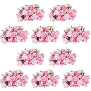 NUPTIO Flower Ball Arrangement Bouquet - 10 Pcs 14.2 inch Diameter Pink Fake Flowers Roses Balls for Centerpieces Tables - Artificial Rose Arrangements for Wedding Centerpiece Table Decorations