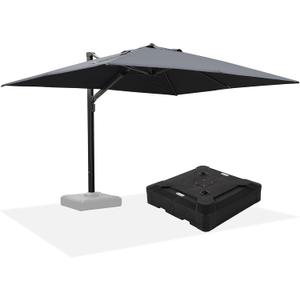 PURPLE LEAF 9' X 12' Rectangle Patio Umbrella with Base Large Cantilever Outdoor Umbrella Offset Umbrella with 360-degree Rotation Garden for Deck Backyard Pool Grey