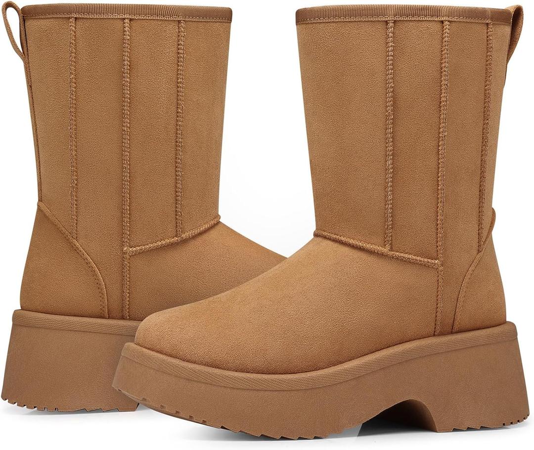 SHIBEVER Women's Snow Boots Winter: Suede Fur Lined Waterproof Anti-Slip Furry Platform Women Ankle Snow Boots (7)