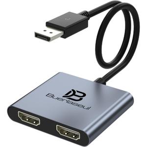 DisplayPort to Dual HDMI Adapter 4K@60Hz, DisplayPort Splitter for Dual HDMI Monitors, Supports Extended Display SST/MST Hub, DP Splitter 1 in 2 Out for PC, Desktop, NVIDIA/AMD Graphics Card