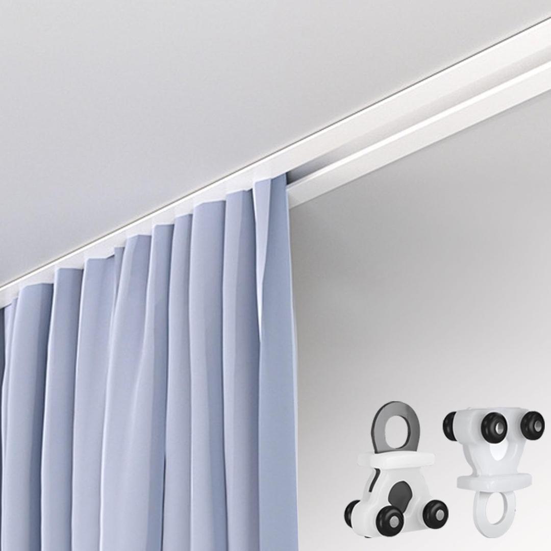 Hidden Curtain Track Ceiling Mount Rod, Recessed Aluminum Single Curtain Sliding Rail, Silent Curtain Track System for Bedroom/Privacy Shelter/Dressing Room/Room Divider (White, 3m(9.8ft))
