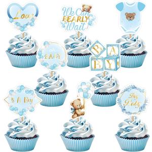 Weecent 48 Pcs We Can Bearly Wait Cupcake Toppers Bear Baby Shower Decorations Bear Cupcake Toppers Blue Baby Shower Cake Decorations for Boys Birthday Party Supplies