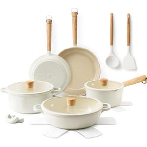 SENSARTE Ceramic Nonstick Cookware Set Non-toxic Healthy Pots and Pans Set Ceramic Coated Kitchen Cooking Set, Free of Intentionally Added PFAS/PTFE, Dishwasher&Oven Safe, Induction Compatible, 15pcs