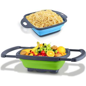 Silicone Collapsible Colander Sink Colander Collapsible Camping Versatile Collapsible Strainer Sink strainer basket over Sink Strainer (Grey Green Blue)